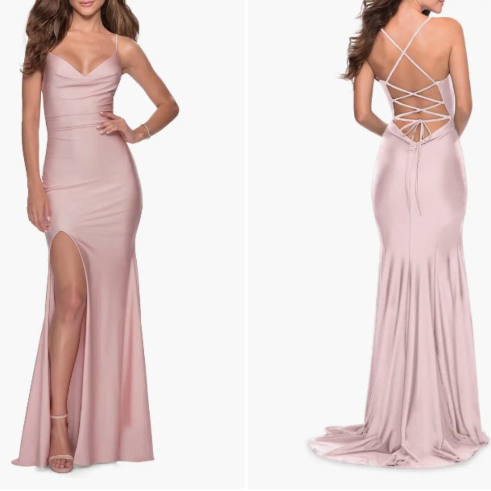 La Femme Mauve Jersey Column Strappy Gown La Femme 28518 dress Size 8 NWT